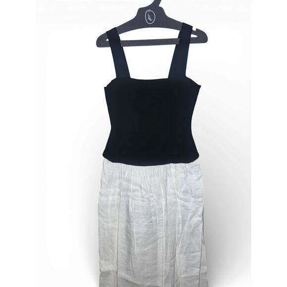 New with Tags La Ligne Henriette Dress L Black Ivory Knit Drop Waist Slit Flowy - Picture 4 of 16